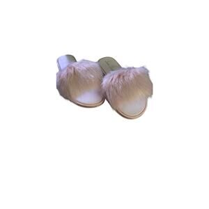 Lauren Lorraine Faux Fur Slide Sandals Blush Nude Glam Slip On Size 10 NIB